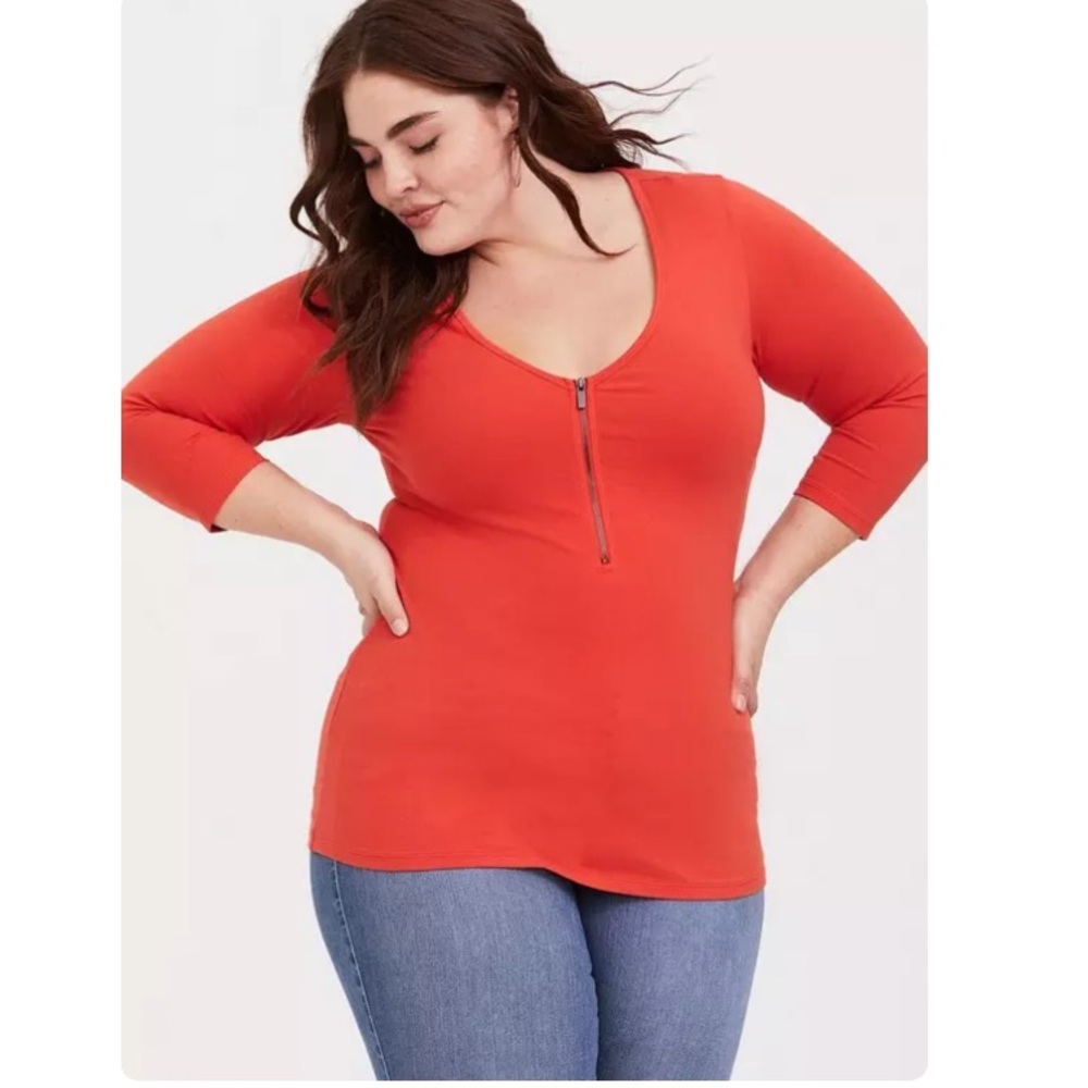 Torrid Foxy V-Neck Zip-Front Tee top
